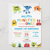 可愛い鮮やかリトルモンスターズ少年1歳の誕生日 招待状 (正面)