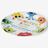 可愛い鮮やかリトルモンスターズ1歳の誕生日パーティー ペーパープレート (アングル)