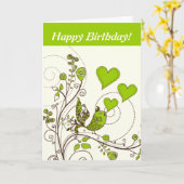可愛い鳥とハートフローラ緑、茶色カスタム色 カード (黄色い花)