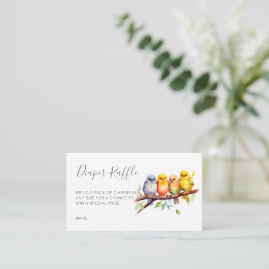 可愛い鳥のブランチ赤ちゃんシャワーおむつラッフル エンクロージャーカード (スタンド正面)