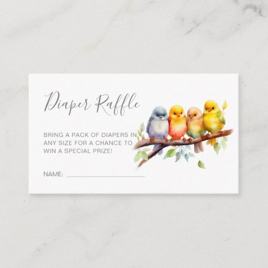 可愛い鳥のブランチ赤ちゃんシャワーおむつラッフル エンクロージャーカード (正面)