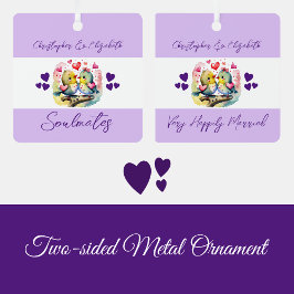 可愛い鳥の魂は幸せ紫結婚しただ メタルオーナメント