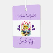 可愛い鳥の魂は幸せ紫結婚しただ メタルオーナメント (正面左)