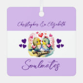 可愛い鳥の魂は幸せ紫結婚しただ メタルオーナメント (正面)