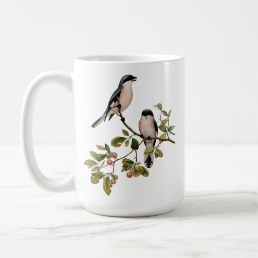 可愛い鳥オンブランチレッドベリーファインアート絵画ズ コーヒーマグカップ (左)