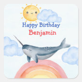 可愛い鳴魚ユニコーン誕生日パーティー スクエアシール (正面)