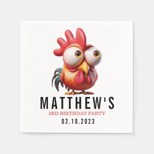 可愛い鶏のキャラチャーズ3rd誕生日パーティー スタンダードカクテルナプキン (正面)