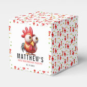 可愛い鶏のキャラチャーズ3rd誕生日パーティー フェイバーボックス (正面サイド)