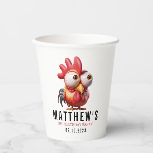 可愛い鶏のキャラチャーズ3rd誕生日パーティー 紙コップ (正面)