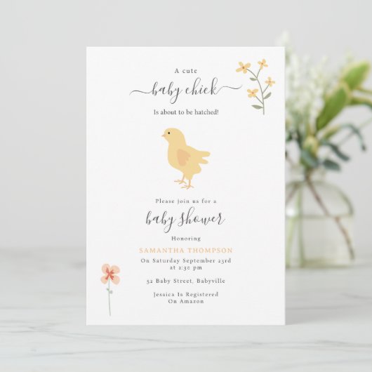 可愛い鶏ひよこ孵化赤ちゃんシャワー 招待状 (スタンド正面)