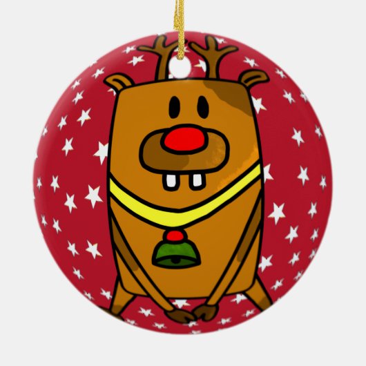 可愛い鹿おもしろい赤い鼻スタークリスマス セラミックオーナメント (裏面)