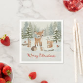 可愛い鹿と森の動物たち メリークリスマス スタンダードカクテルナプキン (インサイチュ)