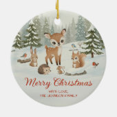 可愛い鹿と森の動物たち メリークリスマス セラミックオーナメント (裏面)