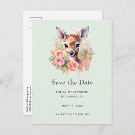 可愛い鹿に囲まれたバラが保存期限 案内ポストカード