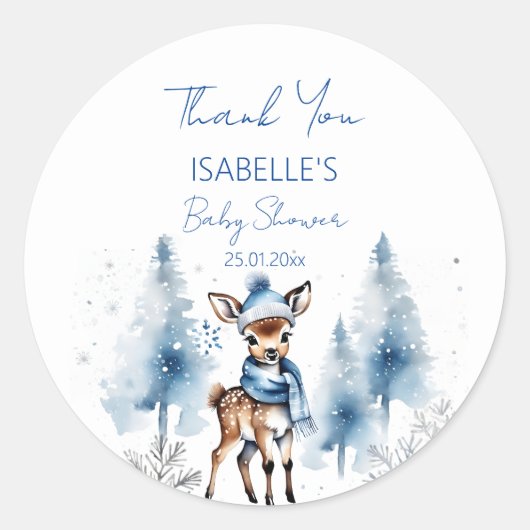 可愛い鹿の冬の男の子の赤ん感謝していだシャワーあなたが好き ラウンドシール (正面)