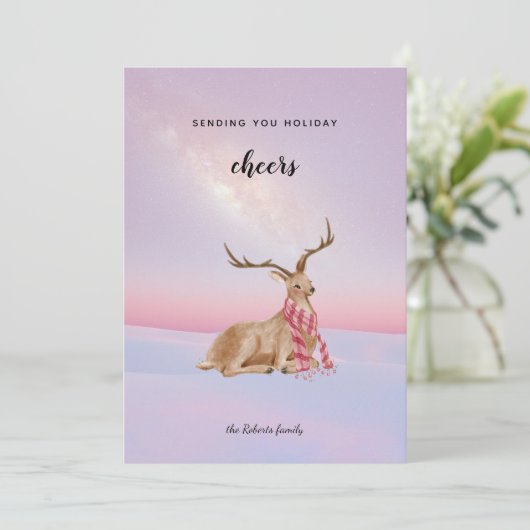 可愛い鹿の冬の雪の砂丘メリークリスマス シーズンカード (スタンド正面)