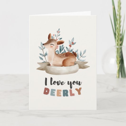 可愛い鹿の花、私はあなたのグリーティングカードが大好き カード (正面)