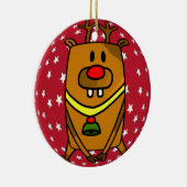 可愛い鹿の赤い鼻と星のクリスマス セラミックオーナメント (右)