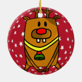 可愛い鹿の赤い鼻と星のクリスマス セラミックオーナメント (裏面)