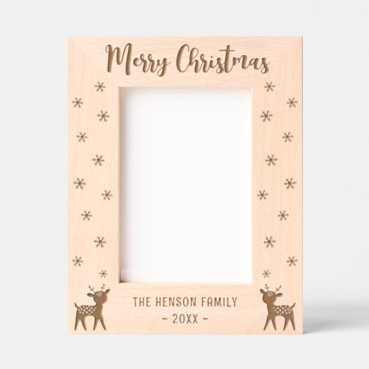 可愛い鹿の雪片メリークリスマスファミリー写真 レーザー彫刻フレーム (正面)