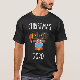 可愛い鹿の顔マスクマッチングクリスマス2020パジャマ Tシャツ