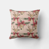 可愛い鹿（赤弓） | ピンクのクリスマス クッション (裏面)