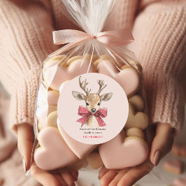 可愛い鹿（赤弓） | ピンクのクリスマス ラウンドシール