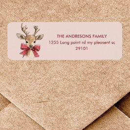 可愛い鹿（赤弓） | ピンクのクリスマス ラベル