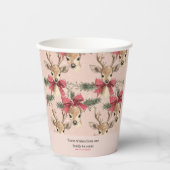 可愛い鹿（赤弓） | ピンクのクリスマス 紙コップ (正面)