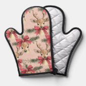 可愛い鹿（赤弓） | ピンクのクリスマス 鍋つかみ (正面/裏面)