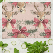 可愛い鹿(赤弓) | 赤いクリスマス キッチンタオル (折り畳み)