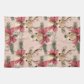 可愛い鹿(赤弓) | 赤いクリスマス キッチンタオル (横)