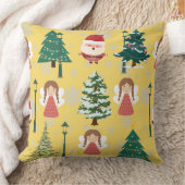 可愛い黄色のクリスマスのガーリーパターンlサンタと木 クッション (ブランケット)