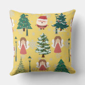 可愛い黄色のクリスマスのガーリーパターンlサンタと木 クッション (裏面)