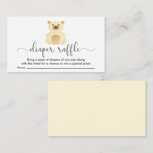 可愛い黄色のテディベアおむつラッフルベビーシャワー エンクロージャーカード (正面/裏面)