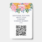 可愛い黄色のピンクの花柄のID写真 バッジ (裏面)