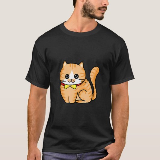 可愛い黄色のリボンを付けた猫 Tシャツ (正面)