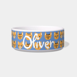 可愛い黄色の猫の頭パターンカスタマイズ可能な名前弓 ボウル