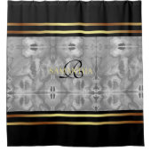 可愛い黒いグレーと金ゴールドストライプ大理石 シャワーカーテン (正面)