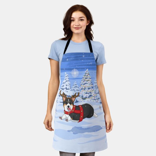 可愛い黒いコルギクリスマストナカイの衣装 エプロン (着用した状態)