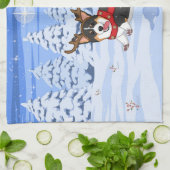 可愛い黒いコルギクリスマストナカイの衣装 キッチンタオル (折り畳み)