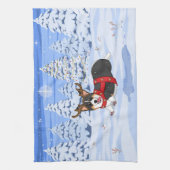 可愛い黒いコルギクリスマストナカイの衣装 キッチンタオル (縦)