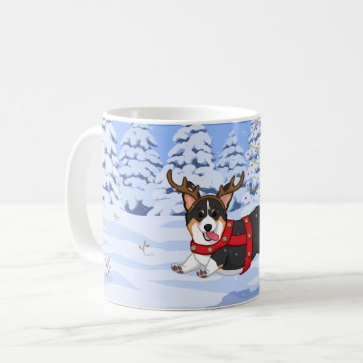 可愛い黒いコルギクリスマストナカイの衣装 コーヒーマグカップ (正面左)