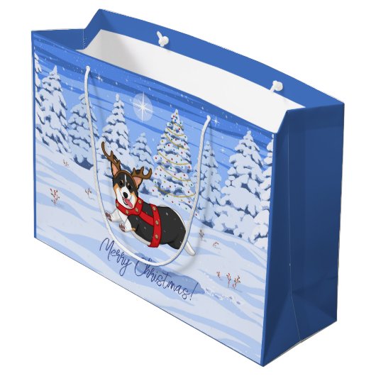 可愛い黒いコルギクリスマストナカイの衣装 ラージペーパーバッグ (裏面アングル)