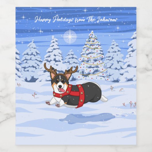 可愛い黒いコルギクリスマストナカイの衣装 ワインラベル (シングルラベル)