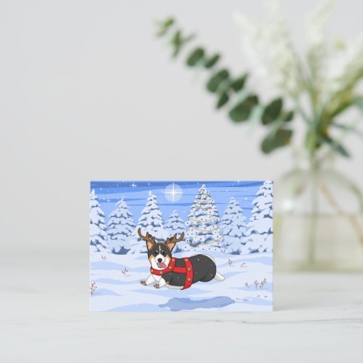 可愛い黒いコルギクリスマストナカイの衣装 名刺 (スタンド正面)