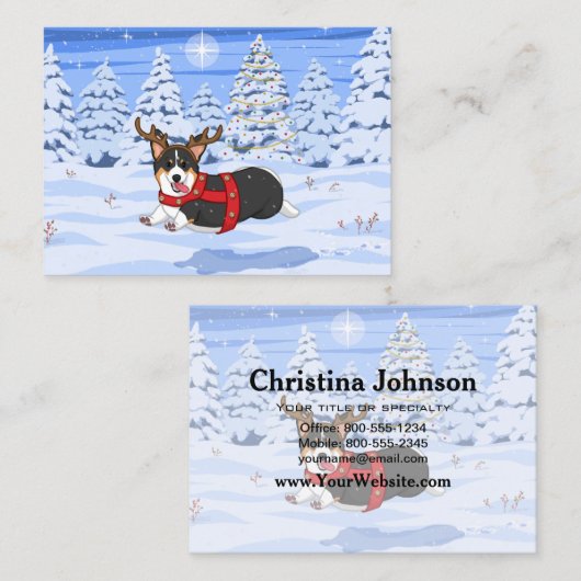 可愛い黒いコルギクリスマストナカイの衣装 名刺 (正面/裏面)