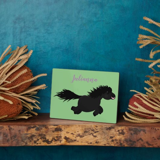 可愛い黒いシェットランドポニー漫画イラストレーション フォトプラーク (側面)