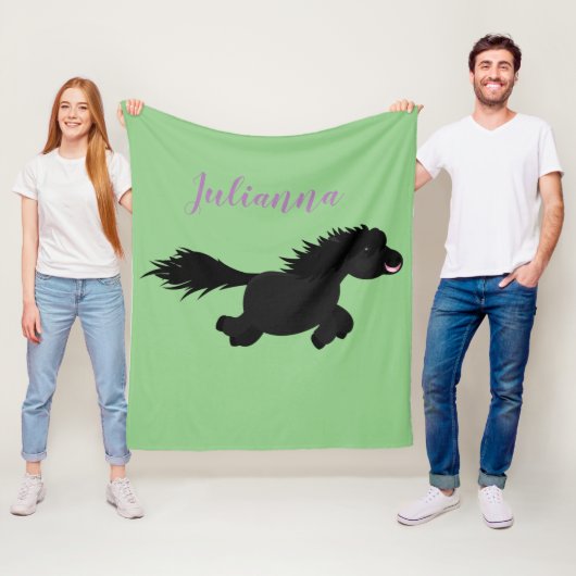 可愛い黒いシェットランドポニー漫画イラストレーション フリースブランケット (インサイチュ)