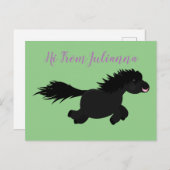 可愛い黒いシェットランドポニー漫画イラストレーション ポストカード (正面/裏面)